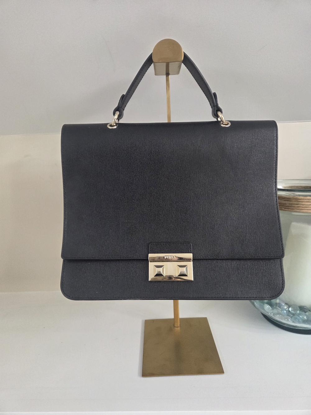 Furla Bella M Saffiano Leather Black Top Handle With Crossbody Strap - Picture 2 of 9